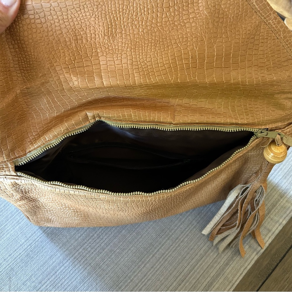 Lisandro Sarasola Vintage Leather Croc Embossed Foldover Clutch with Tassel - Picture 15 of 16